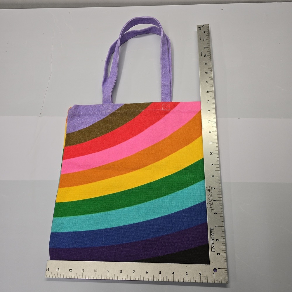 Flying Tiger Copenhagen Rainbow Canvas Tote Bag Multicolored Striped Shopper - Picture 2 of 3
